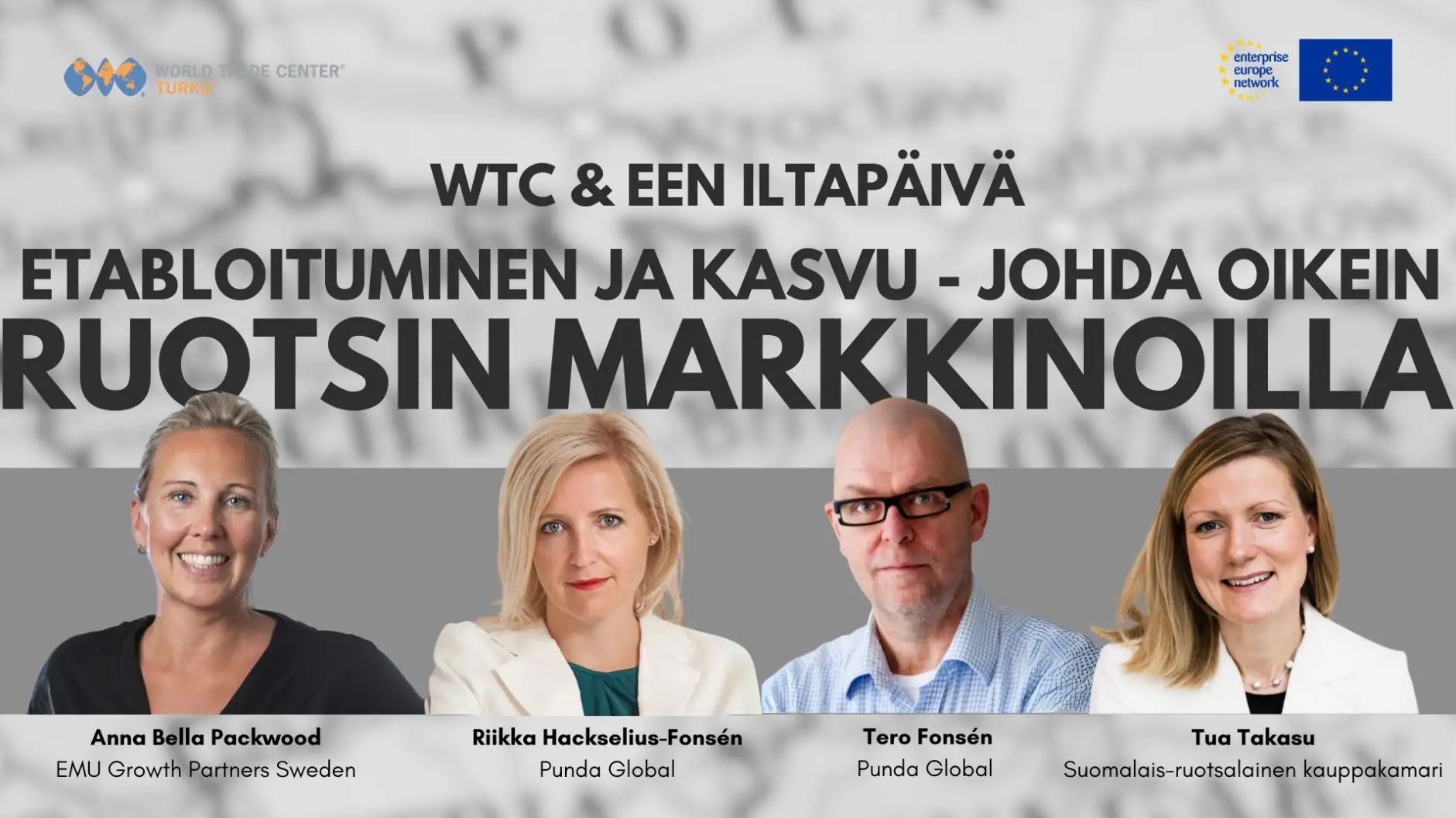 Kuvituskuva: Neljä asiantuntijaa sekä heidän nimensä esiteltyinä harmaata taustaa vasten