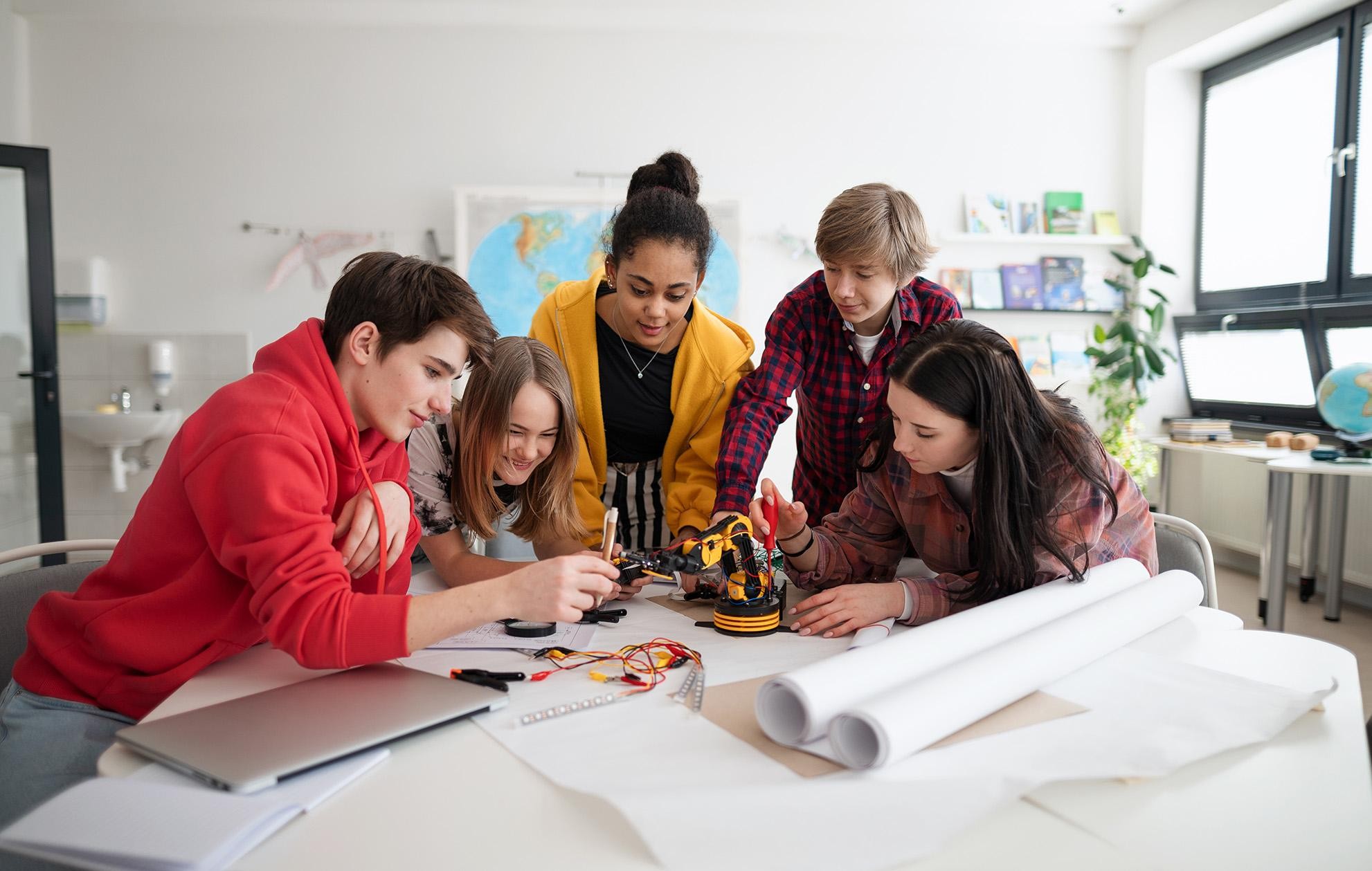 Students doing a science project together